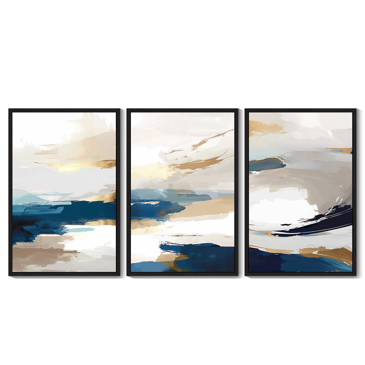 Drsoum Large Blue Abstract Wall Art 24x36in3pcs Black Framed Modern Minimalist Painting Decor Graffiti Artwork