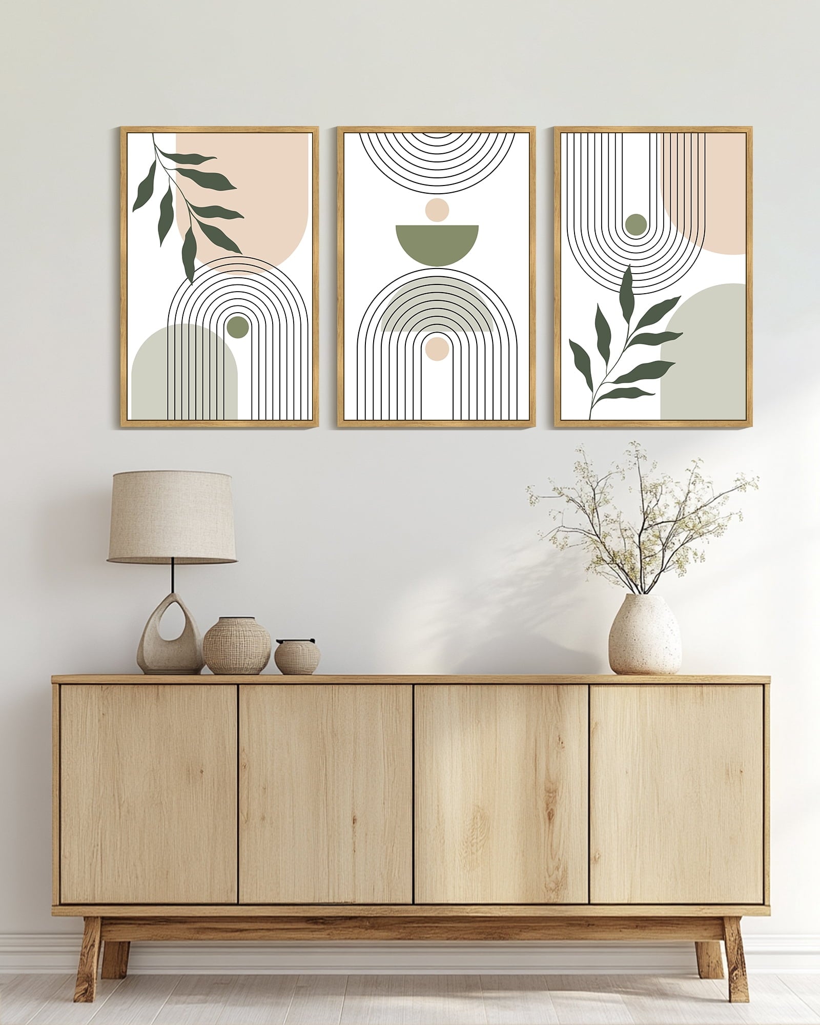Drsoum Large 24x36in3pcs Natural Framed Plant Wall Art Green Botanical Abstract Decor for Office Bathroom