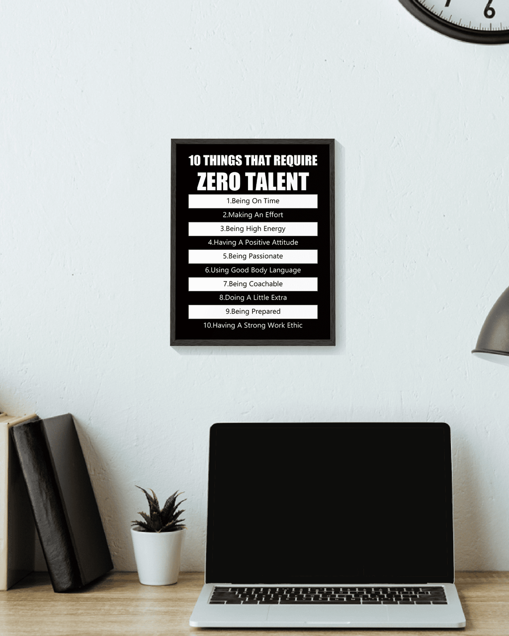 8x10in Black Framed Inspirational Framed Canvas Wall Art ZERO TALENT Motivational Positive Quote Sayings Office Home Decor Prints Encouraging Posters
