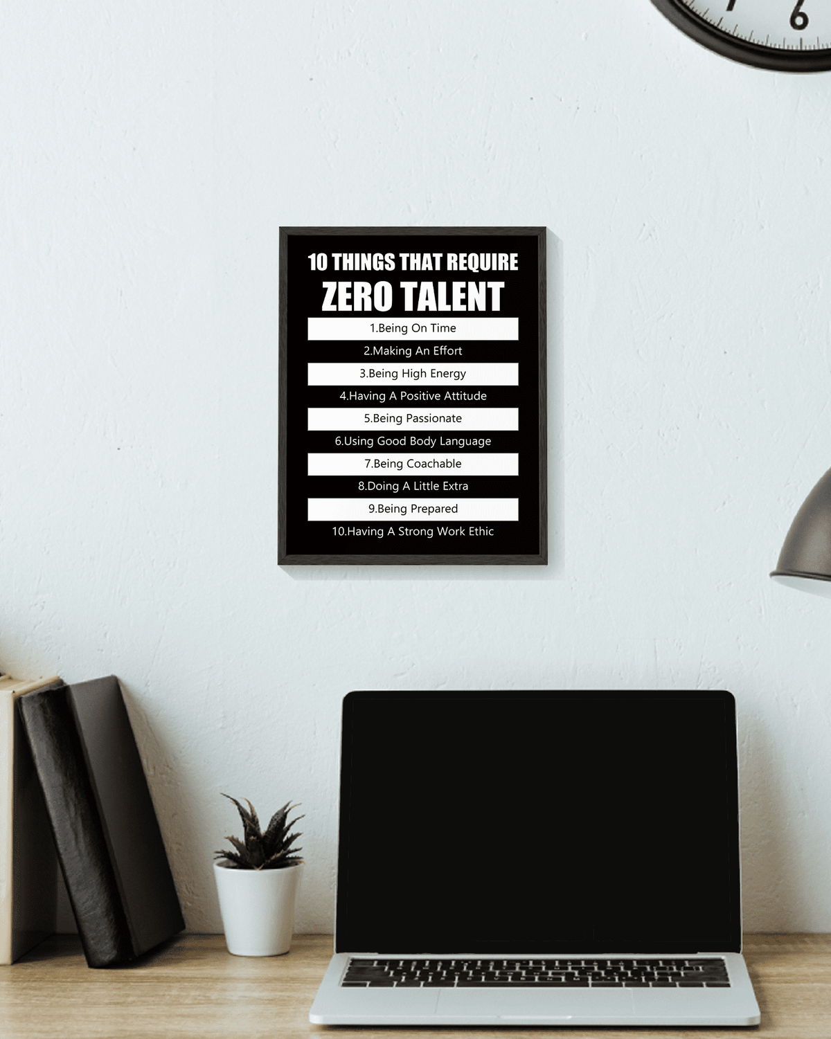 8x10in Black Framed Inspirational Framed Canvas Wall Art ZERO TALENT Motivational Positive Quote Sayings Office Home Decor Prints Encouraging Posters