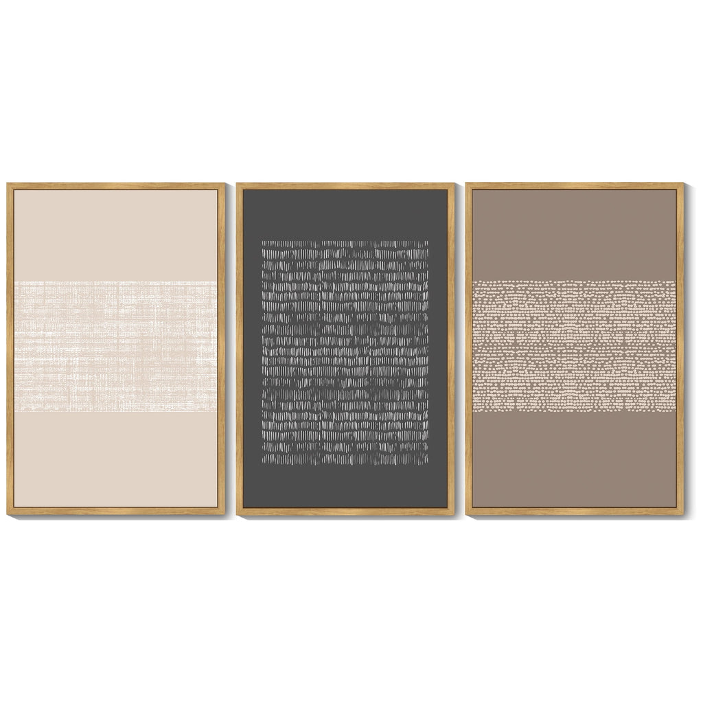 Drsoum 16x24in3pcs Brown Framed Boho Vintage Canvas Print Wall Art Geometric Pattern Abstract Shapes Modern Art