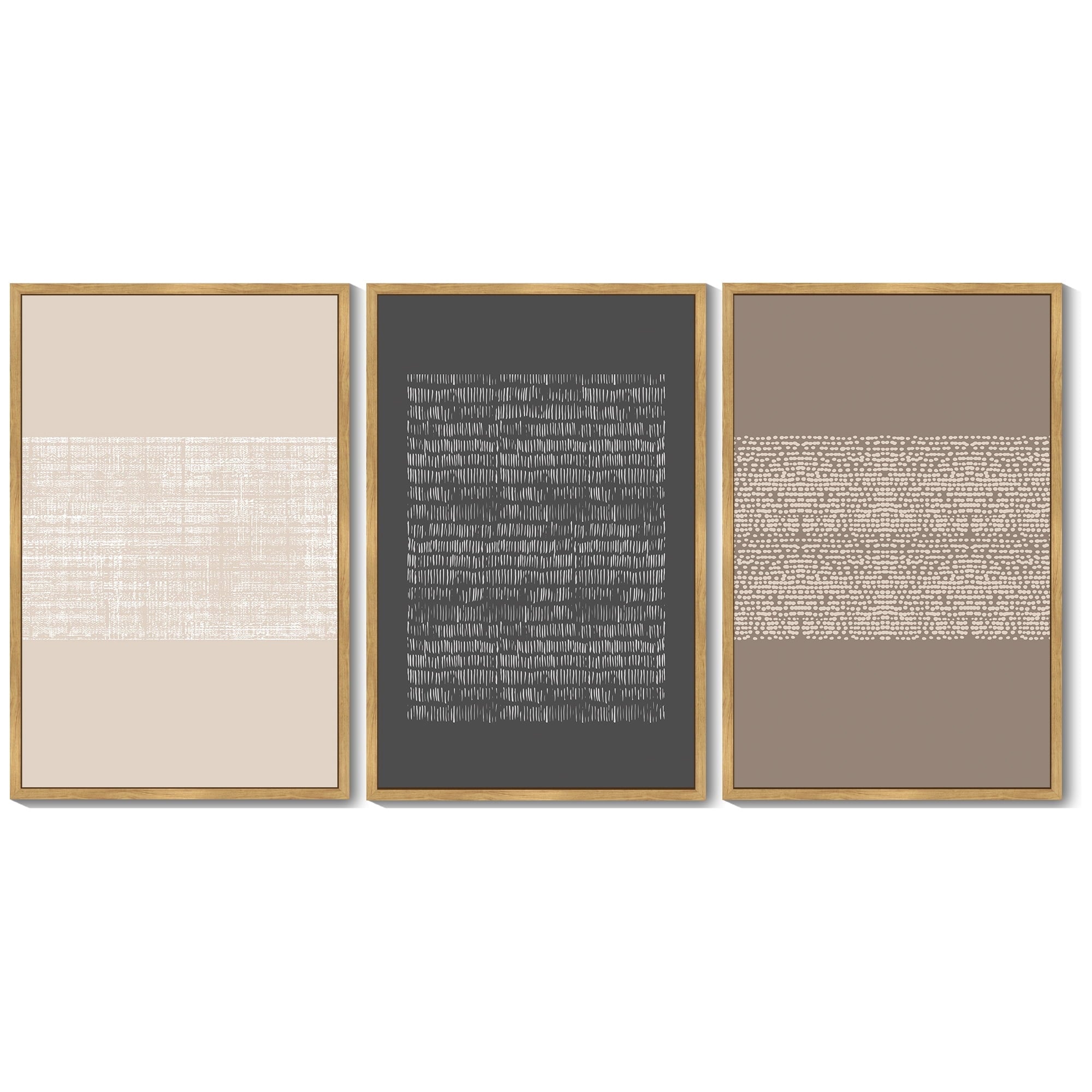 Drsoum 16x24in3pcs Brown Framed Boho Vintage Canvas Print Wall Art Geometric Pattern Abstract Shapes Modern Art