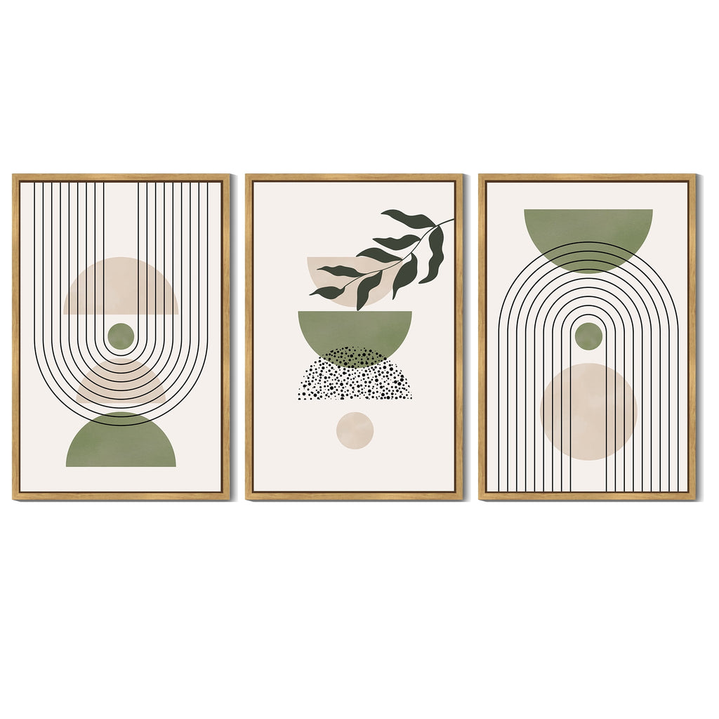 Drsoum Leaf Wall Art 16x24in3pcs Natural Framed Green Botanical Boho Printing Minimalist for Bathroom Prints