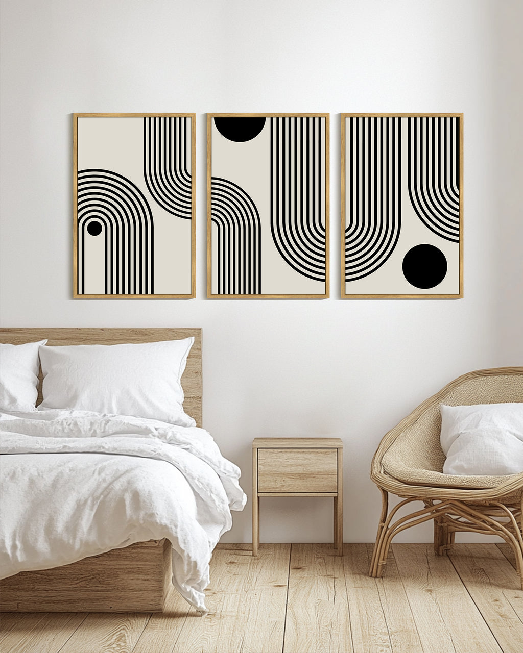 Drsoum Large 24x36in3pcs Natural Framed Black Minimalism Abstract Boho Wall Art Bohemian Decor Ready To Hang
