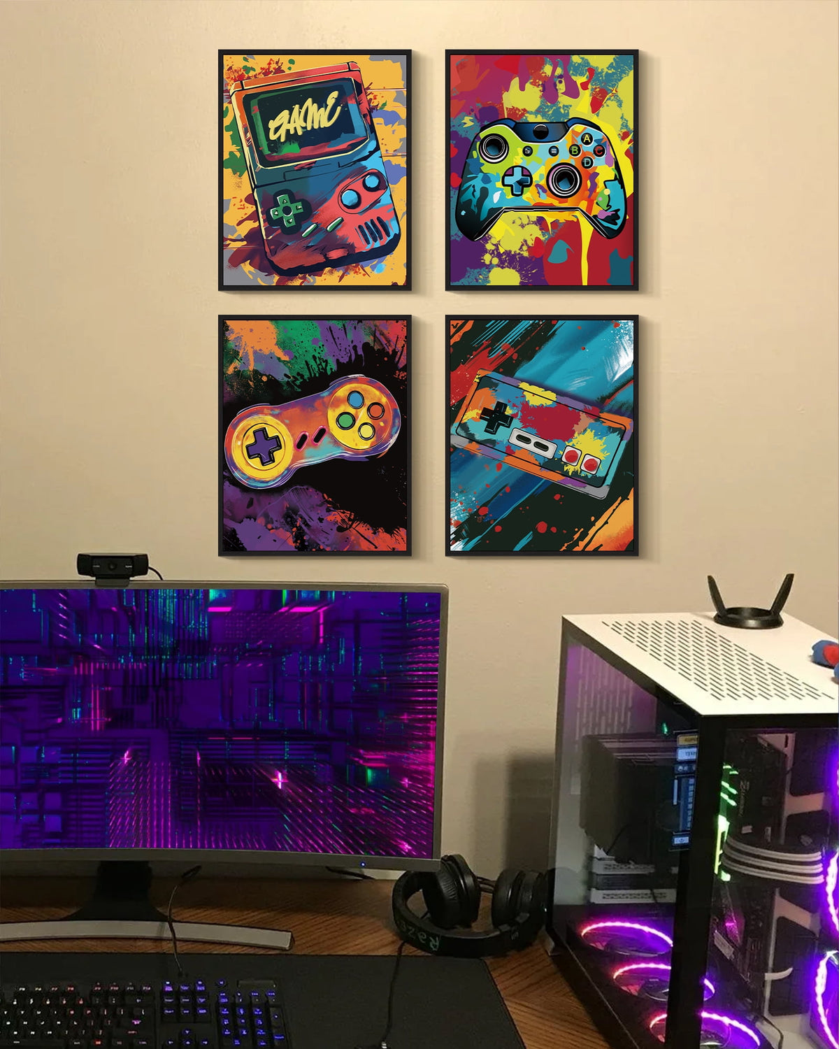 Drsoum Bedroom Game Wall Boy Gamer Room Decor Art Print Artwork for Bathroom Hallway Kitch 8x10in4pcs Black Framed