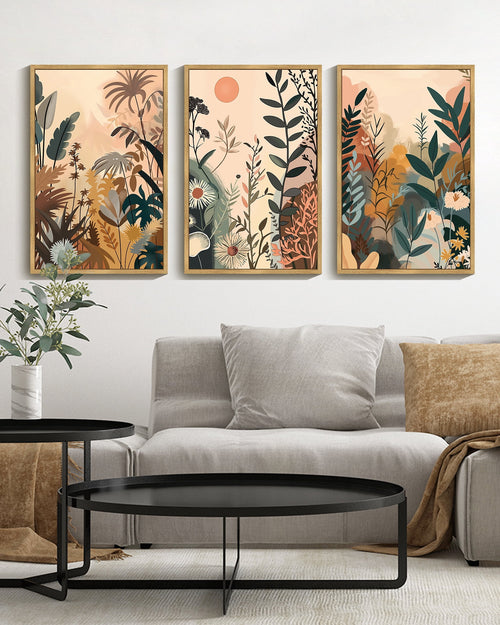 16x24in Natural Framed Colorful Flower Wall Decor Bohemain Watercolor Floral Wall Hanging Decor Botanical Pictures Framed Canvas Wall Art