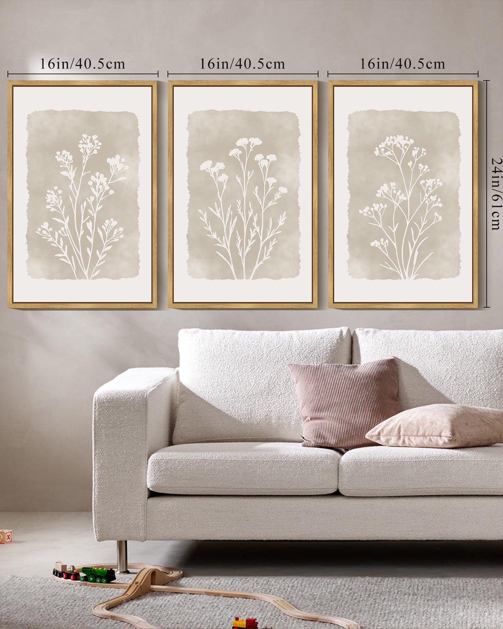 Drsoum Vintage Wall Art 16x24in3pcs Natural Framed Flower Decor Print Modern Rustic Farmhouse Home Office