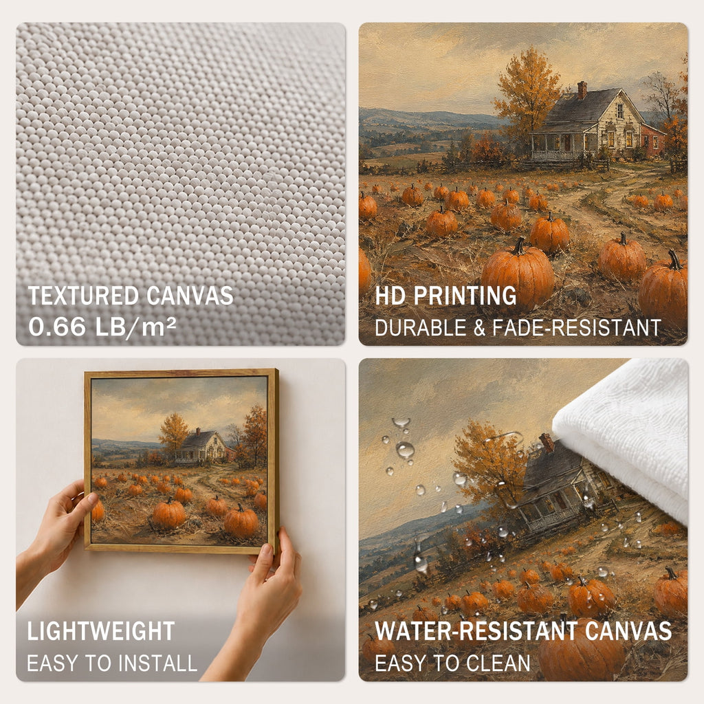 Drsoum Fall Pumpkin Patch Farmhouse Wall Art Framed Canvas Print 8x10 Inch