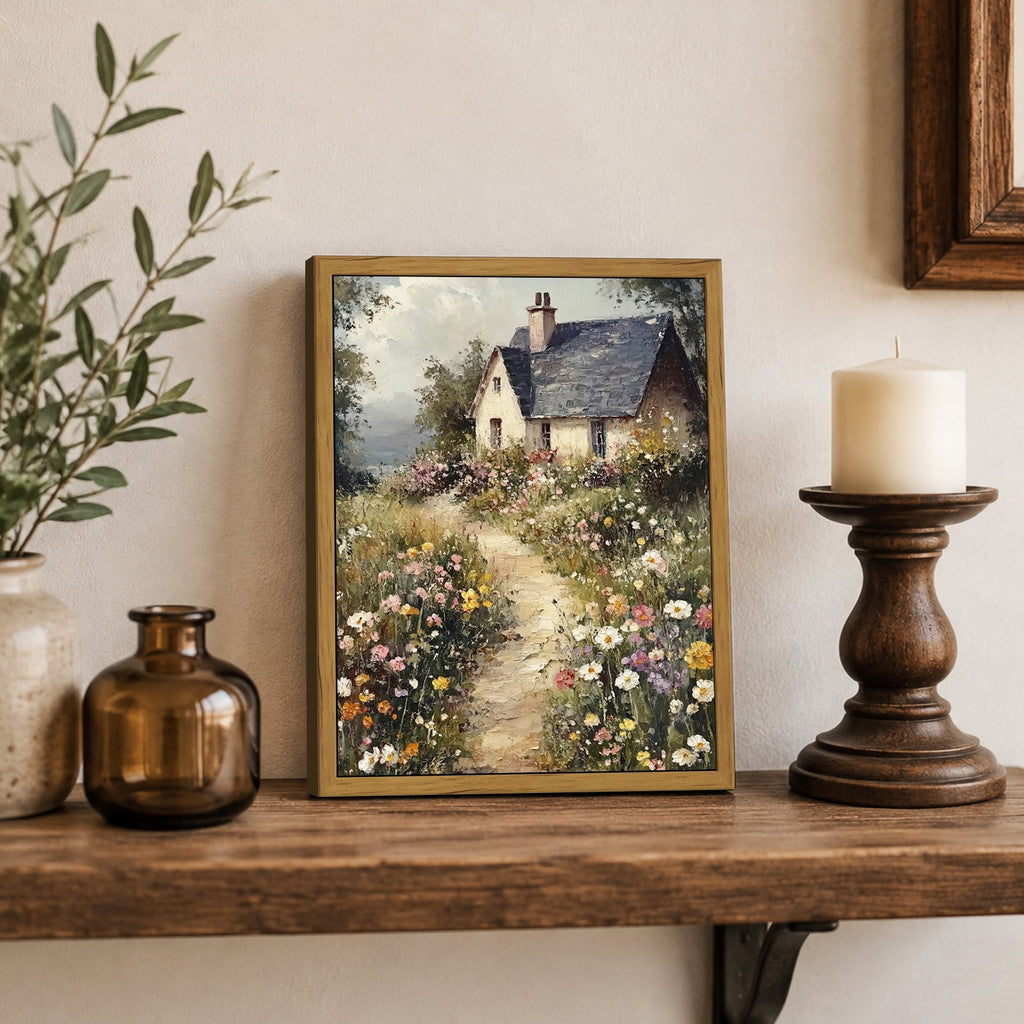 Drsoum Vintage Cottage Wall Art Framed Floral Canvas Painting Print 8x10 Inch