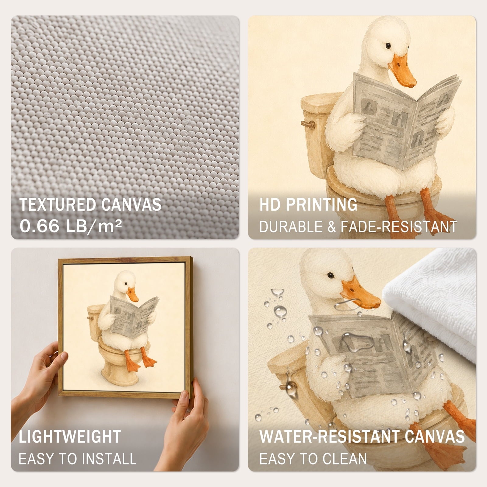 Drsoum Funny Duck Wall Art Retro Canvas Print for Bathroom Decor