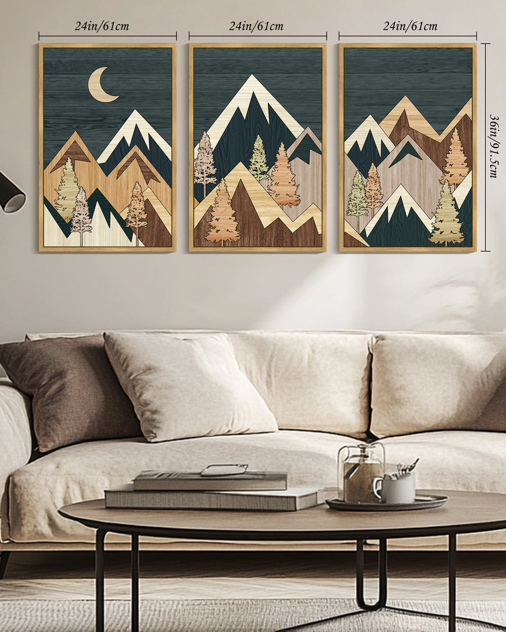 Drsoum Large 24x36in3pcs Natural Framed Boho Wall Art Green Botanical Leaf Printing Minimalist for Kitch Bathroom Prints