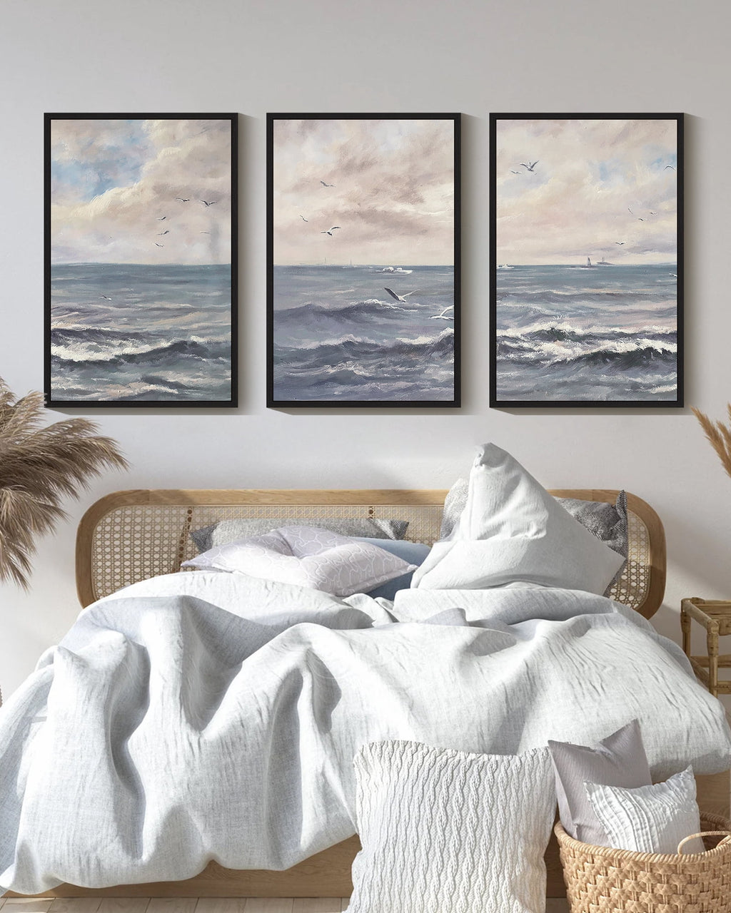 Drsoum Vintage Sea Landscape 16x24in3pcs Black Framed Wall Art Ocean Retro Classic Farmhouse Paints Rustic