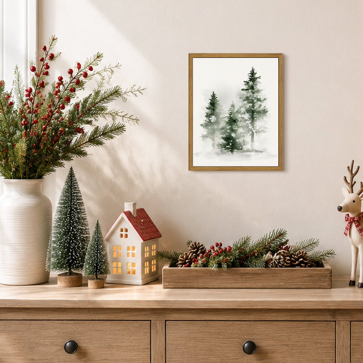 Drsoum Pine Tree Wall Art Framed Canvas Print 8x10 Inch