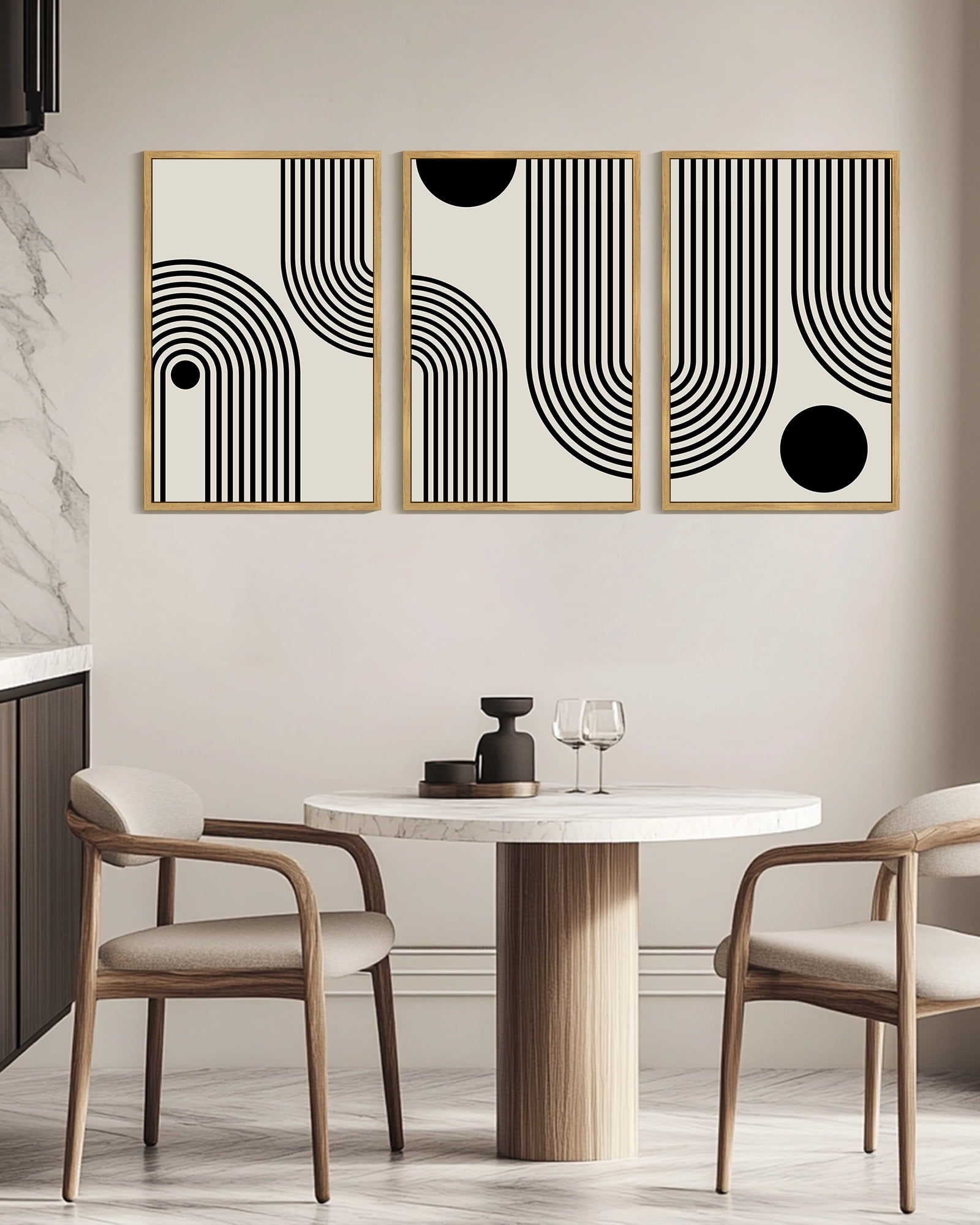 Drsoum Large 24x36in3pcs Natural Framed Black Minimalism Abstract Boho Wall Art Bohemian Decor Ready To Hang