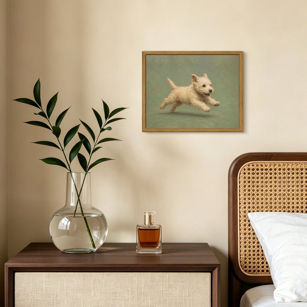 Drsoum West Highland Terrier Wall Art Cute Running Dog Decor for Living Room 8x10 Inch Framed Canvas Prints