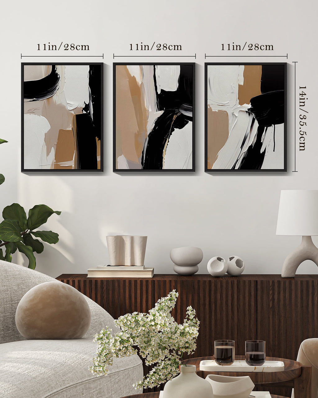 Drsoum Abstract Wall Picture Minimalism Wall Decor for Bathroom living room Office 11x14in3pcs Black Framed