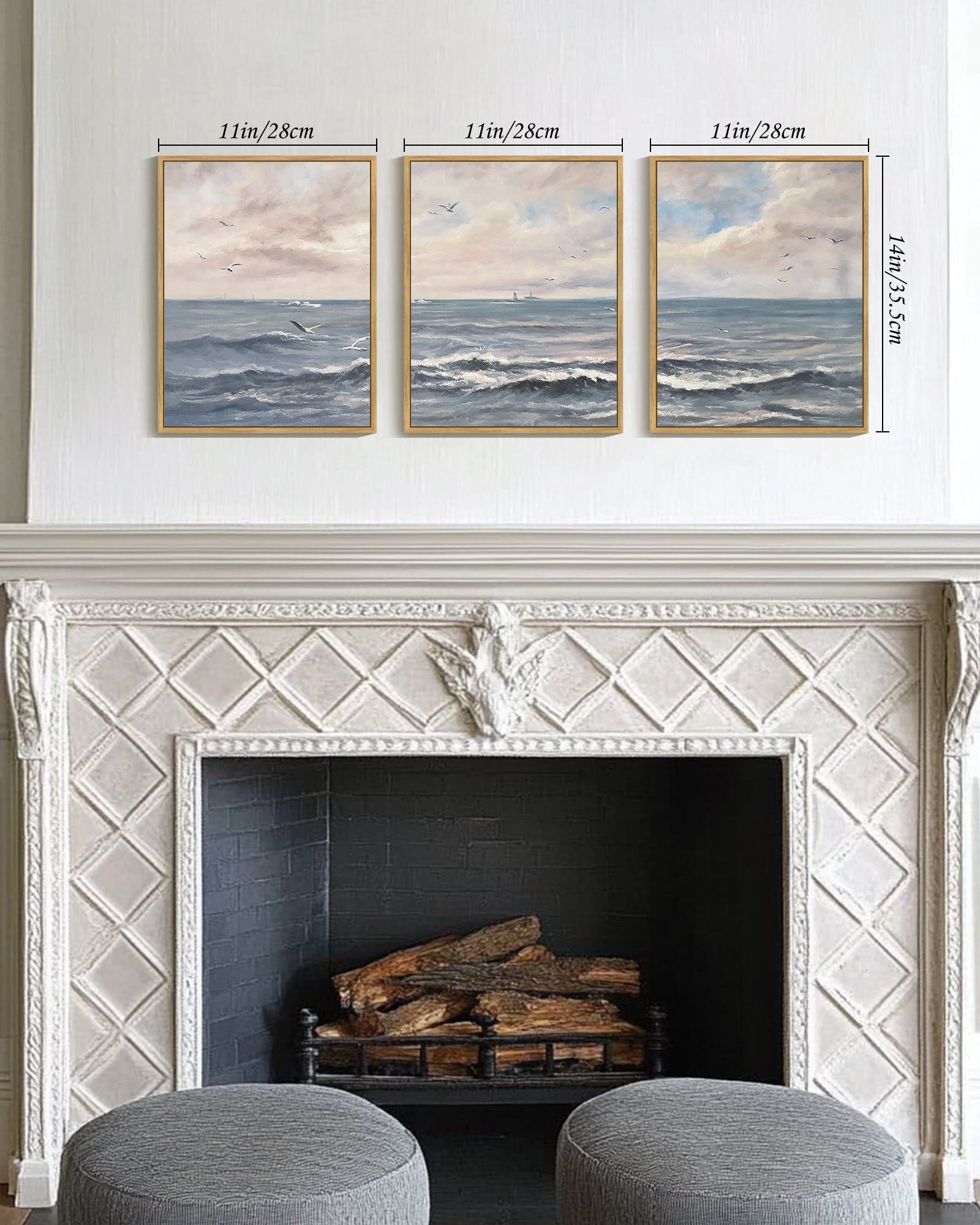 Drsoum Vintage Sea Landscape Wall Art Ocean Retro Classic Farmhouse Paints Rustic 11x14in3pcs Natural Framed
