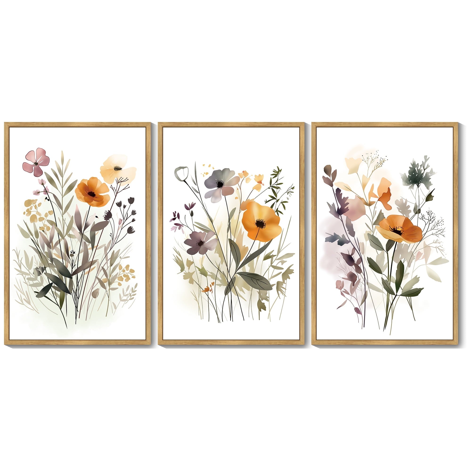 Drsoum Flower Wall Decor Colorful Floral Wall Hanging Decor Botanical Pictures Framed for Office Dining Room Hallway Canvas Wall Art 16x24in3pcs