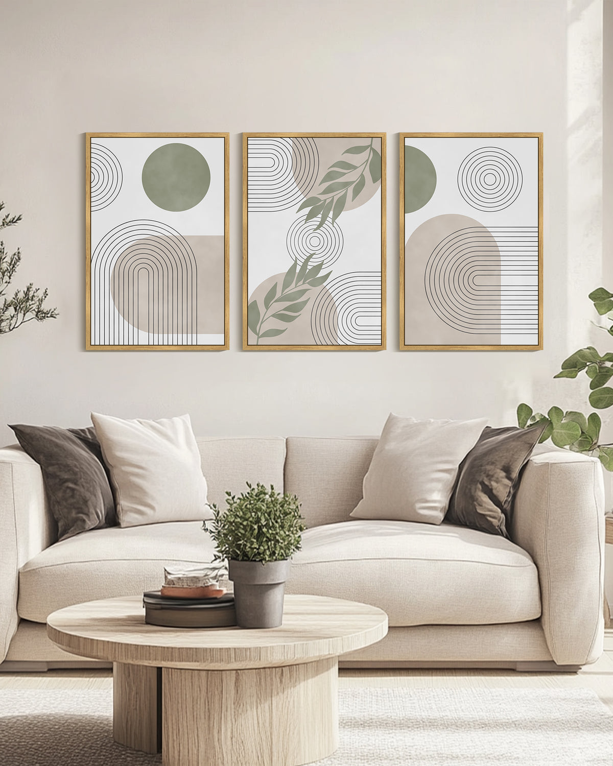 Drsoum Large 24x36in3pcs Natural Framed Boho Botanical Wall Art Modern Abstract Decor Bohemian Line Wall Painting for Living Room Bedroom