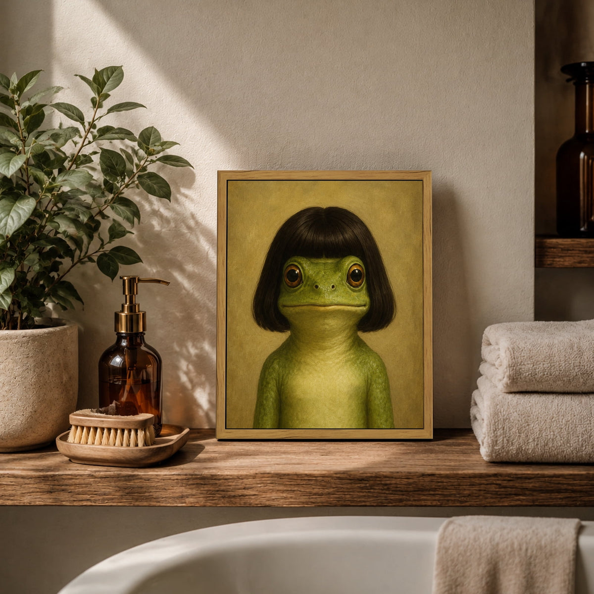 Drsoum 8x10 Framed Frog Bob Haircut Canvas Wall Art Whimsical Decor