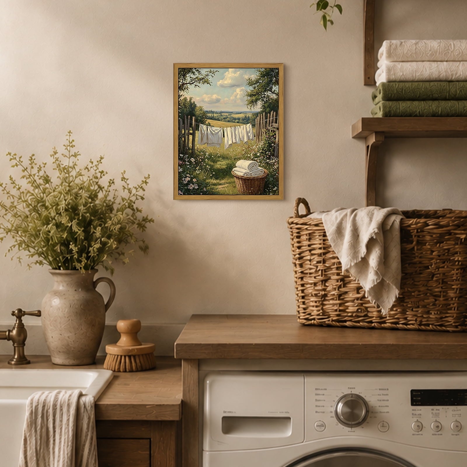 Drsoum Vintage Laundry Room Wall Art Framed Landscape Canvas Print 8x10 Inch