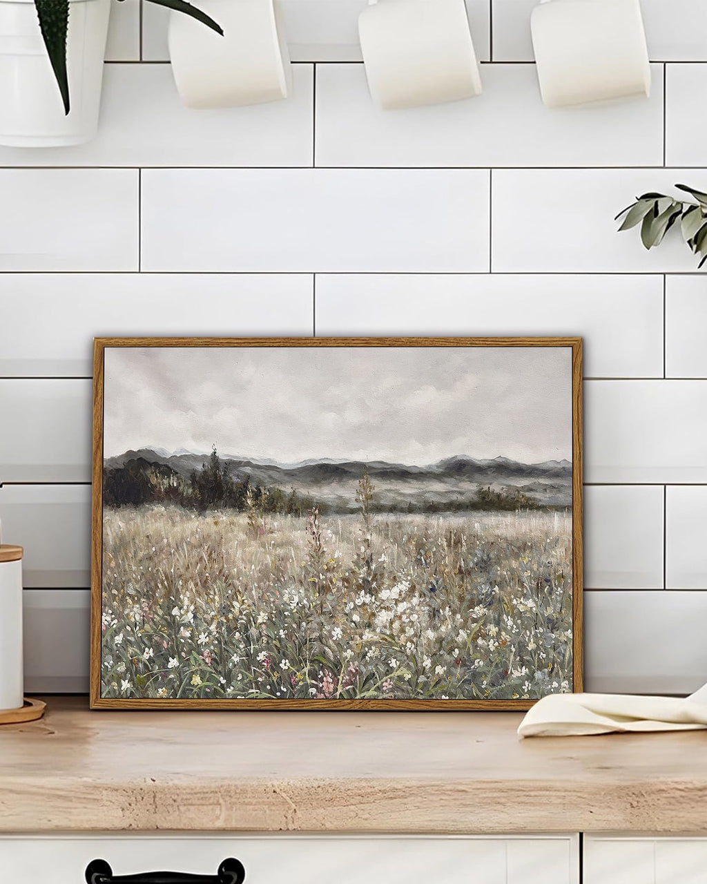 Drsoum Retro Farmhouse Boho Vintage Framed Canvas Wall Art Prints Meadow Flowers Painting 11x14in