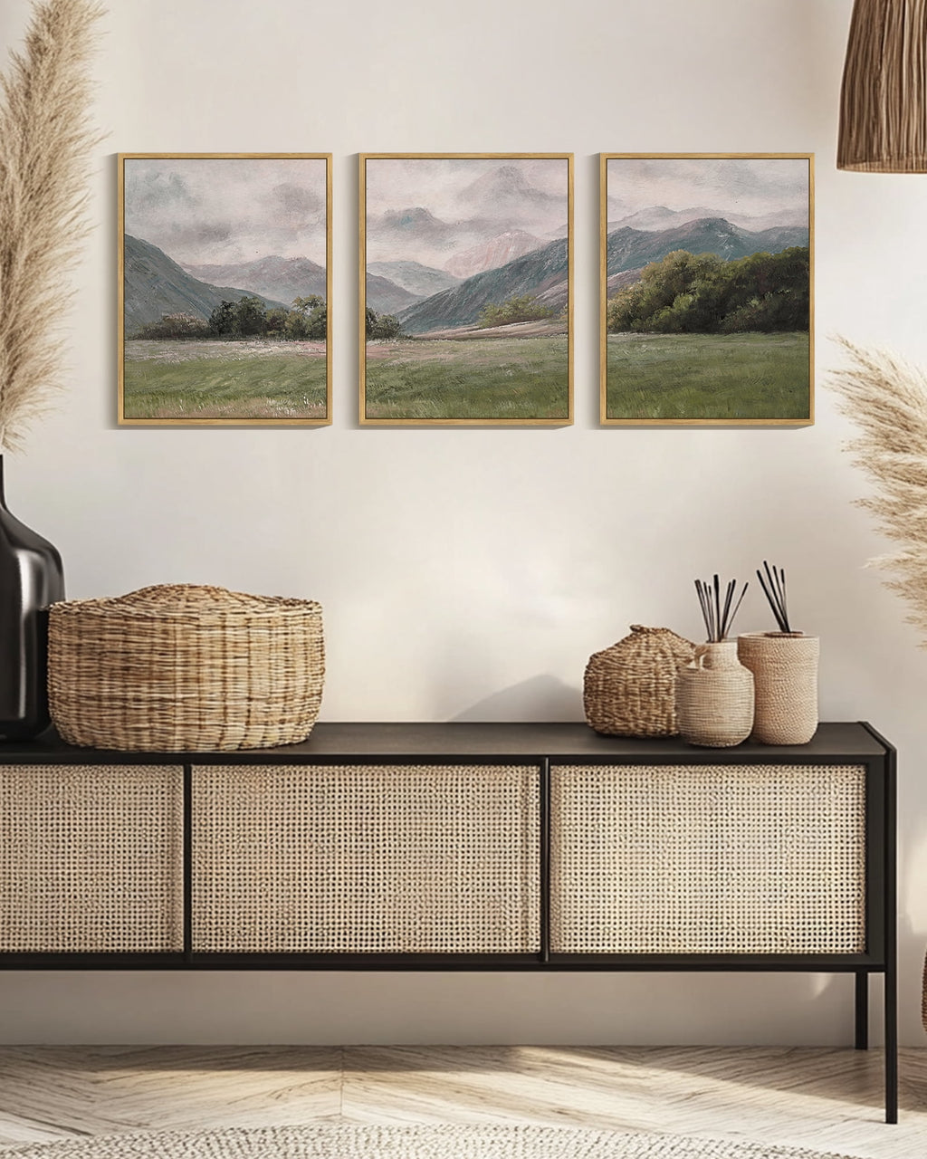 Drsoum Vintage Landscape Wall Art Mountain Range Retro Classic Farmhouse Paints Rustic 11x14in3pcs Natural Framed