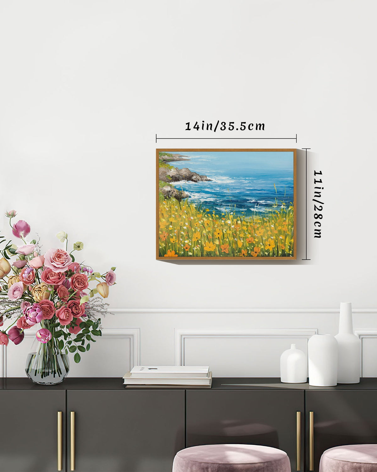 Drsoum Landscape wildflowers Wall Art 11x14in Nature Framed seascape Wall Prints Farmhouse Kitchen Bathroom Office Decor