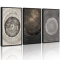 16x24in Black Framed Vintage Wood Tree Rings Wall Art Farmhouse Rustic Framed for Office Dining Room Hallway Canvas Paintings Nature Artwork