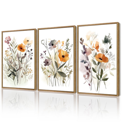 Drsoum Flower Wall Decor Colorful Floral Wall Hanging Decor Botanical Pictures Framed for Office Dining Room Hallway Canvas Wall Art 16x24in3pcs
