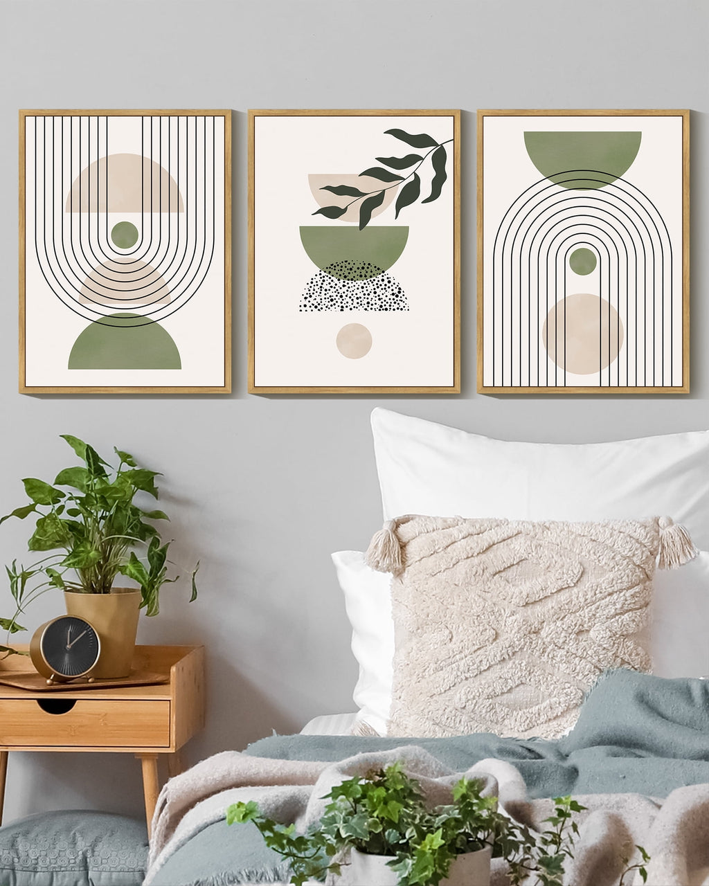 Drsoum Leaf Wall Art Green Botanical Boho Printing Minimalist for Bathroom Prints 11x14in3pcs Natural Framed