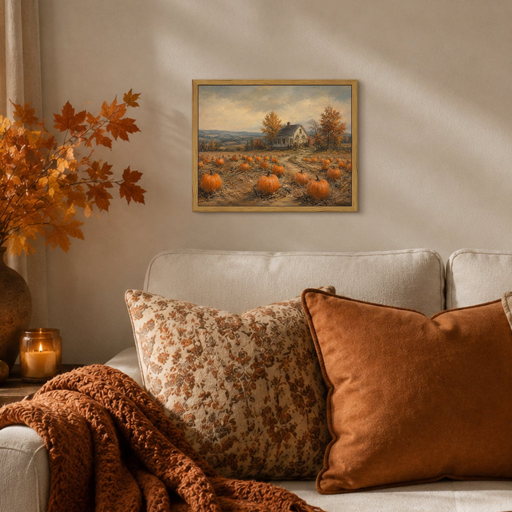 Drsoum Fall Pumpkin Patch Farmhouse Wall Art Framed Canvas Print 8x10 Inch