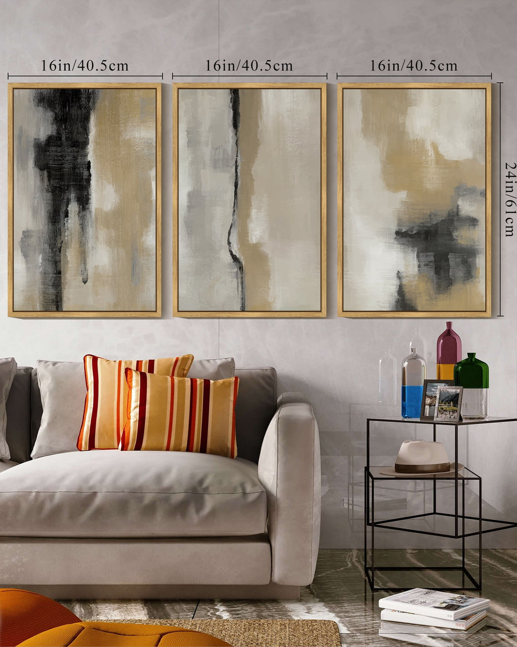 Drsoum Abstract Wall Art 16x24in3pcs Natural Framed Color Block Artwork for Office Hallway Bedroom