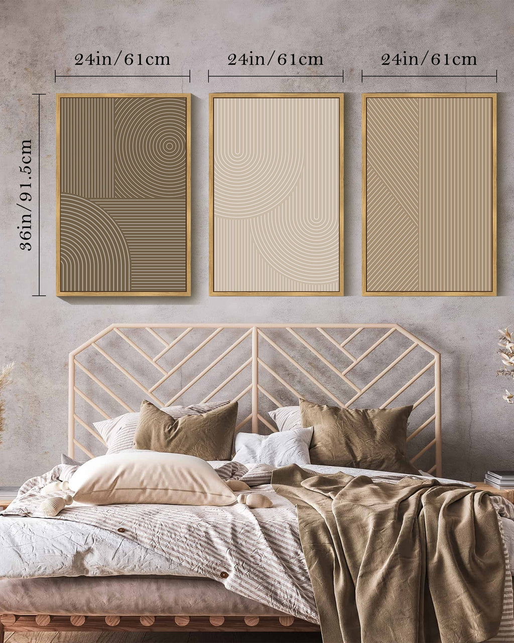 Drsoum Modern Boho Neutral Line Wall Decor Minimalist Abstract Framed Wall Art Geometric Artwork Kitchen Dining Room 24x36in Natural Framed
