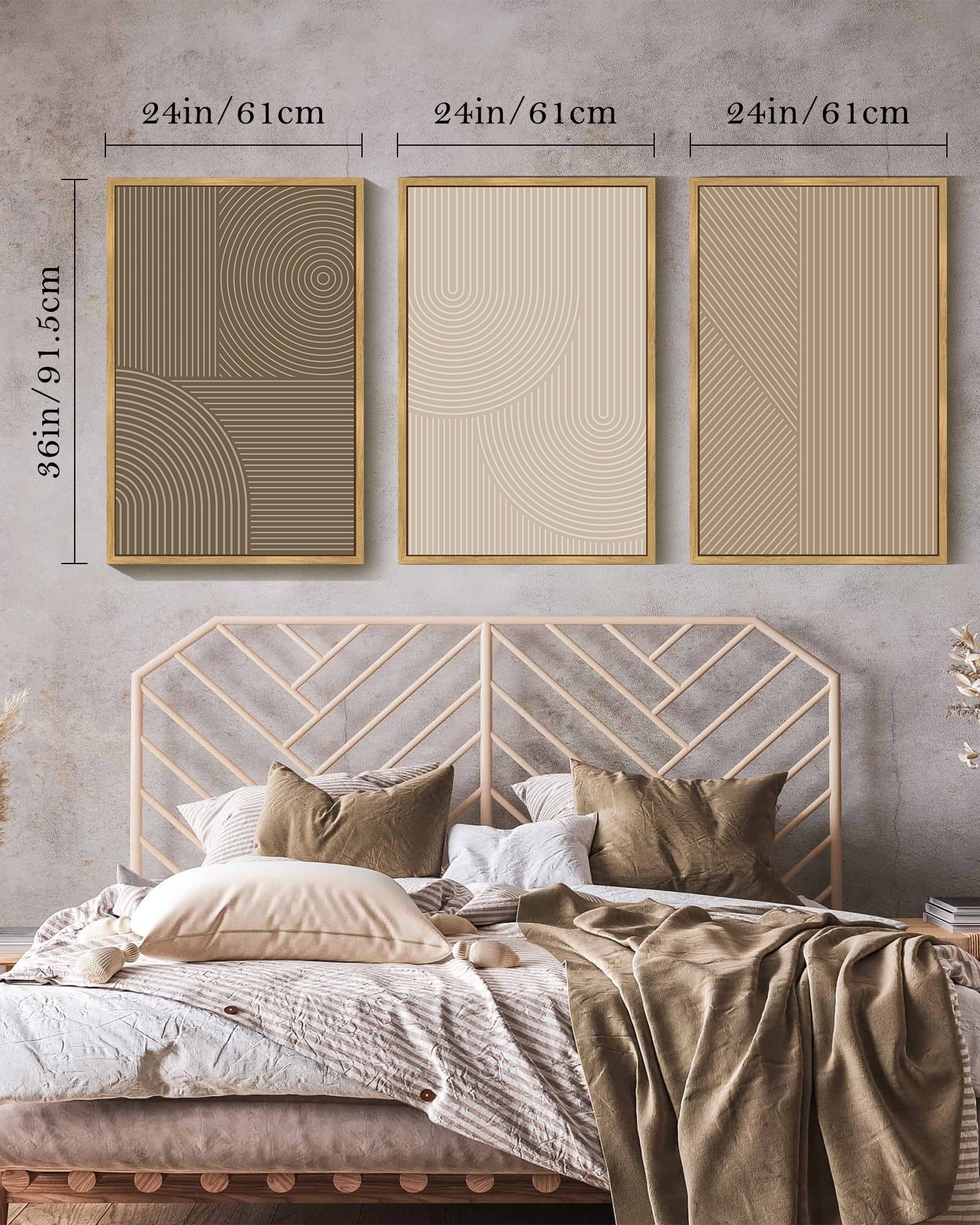 Drsoum Modern Boho Neutral Line Wall Decor Minimalist Abstract Framed Wall Art Geometric Artwork Kitchen Dining Room 24x36in Natural Framed