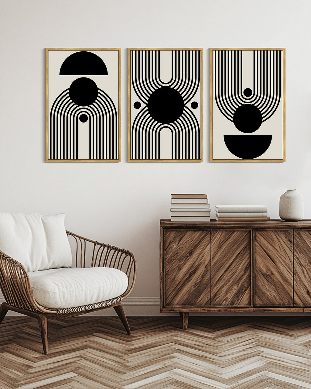 Drsoum Large 24x36in3pcs Natural Framed Black and White Abstract Wall Art Minimal Shapes Illustrations Modern Decor Ready To Hang