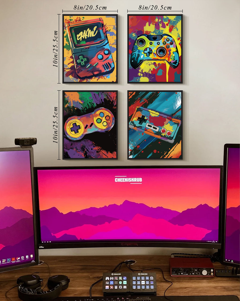 Drsoum Bedroom Game Wall Boy Gamer Room Decor Art Print Artwork for Bathroom Hallway Kitch 8x10in4pcs Black Framed