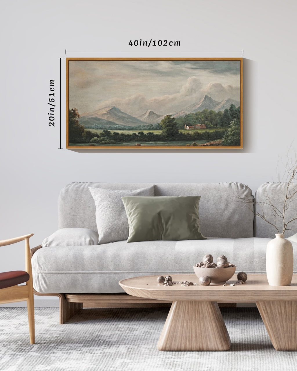 Drsoum 20x40in Natural Framed Landscape Large Canvas Wall Art Retro Village Prints Modern Hallways Dining Rooms Bedroom Living Rooms Decor
