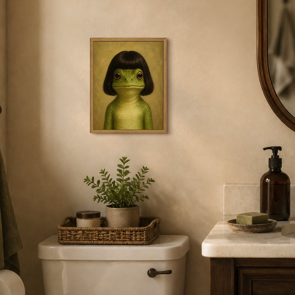 Drsoum 8x10 Framed Frog Bob Haircut Canvas Wall Art Whimsical Decor