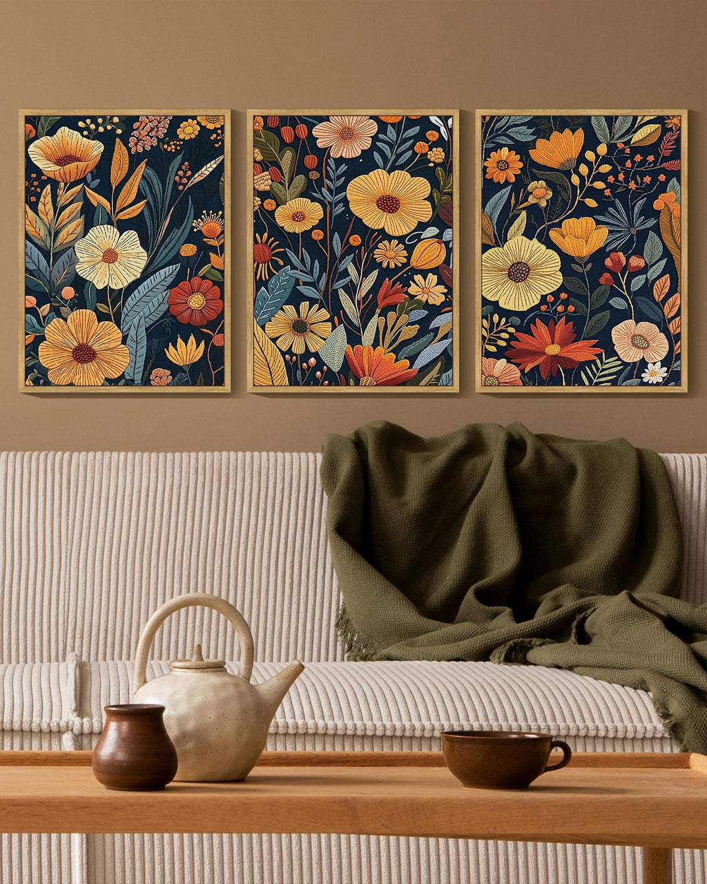 Drsoum Flower wall Art Floral Wildflowers Decor for Bedroom living Room 11x14in3pcs Natural Framed