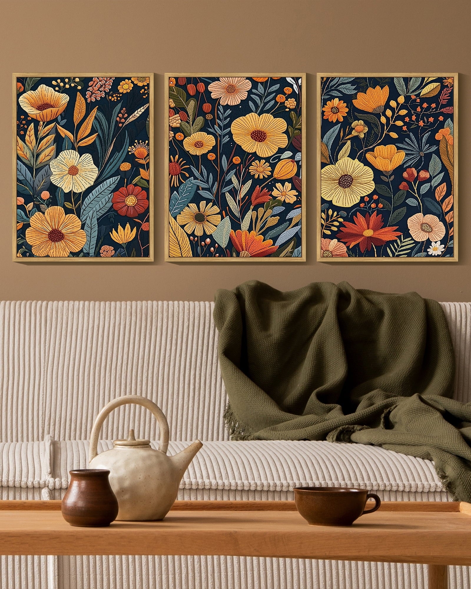 Drsoum Flower wall Art Floral Wildflowers Decor for Bedroom living Room 11x14in3pcs Natural Framed