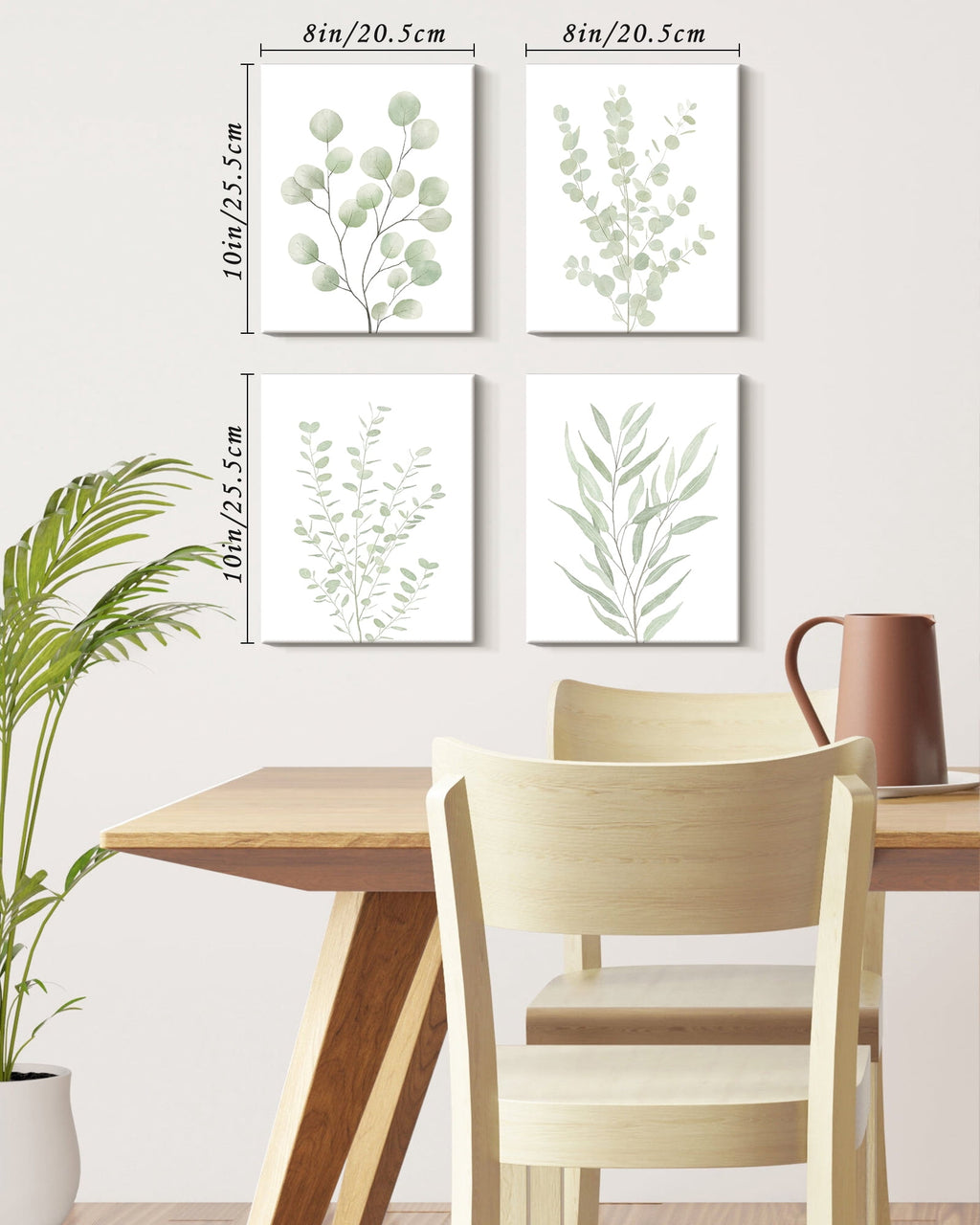 Drsoum Bohemia Wall Art Light Green Botanical Art Boho Leaf Decor for Bedroom Minimalist Prints for Office 8x10in4pcs Natural Framed