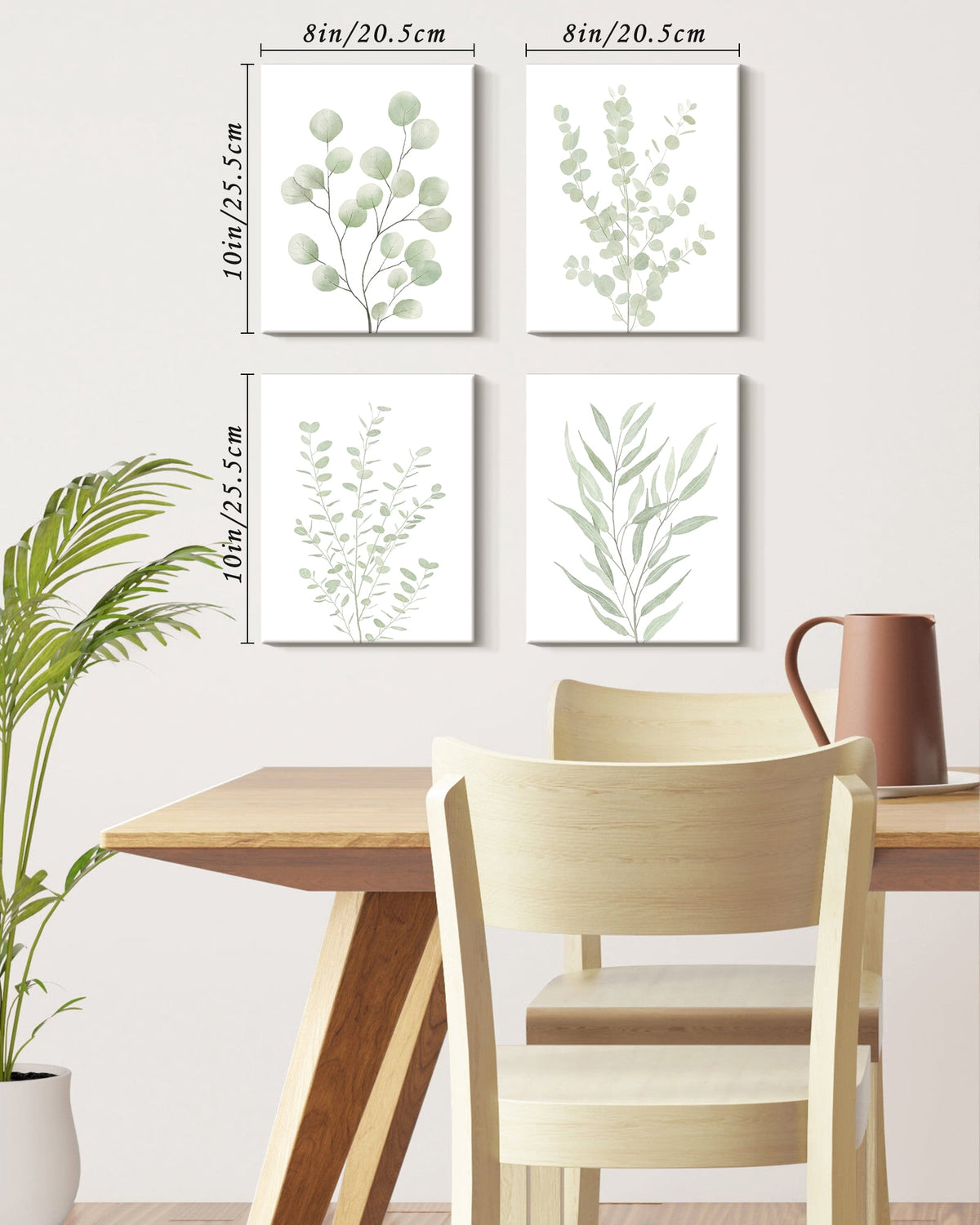 Drsoum Bohemia Wall Art Light Green Botanical Art Boho Leaf Decor for Bedroom Minimalist Prints for Office 8x10in4pcs Natural Framed