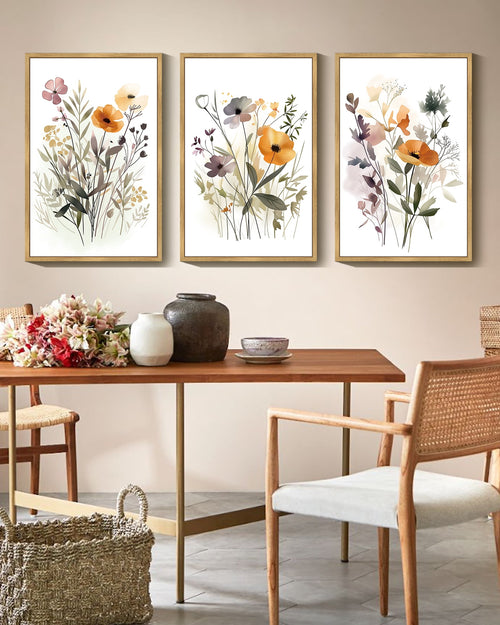 16x24in Natural Framed Flower Wall Decor Colorful Floral Wall Hanging Decor Botanical Pictures Framed for Office Dining Room Hallway Canvas Wall Art