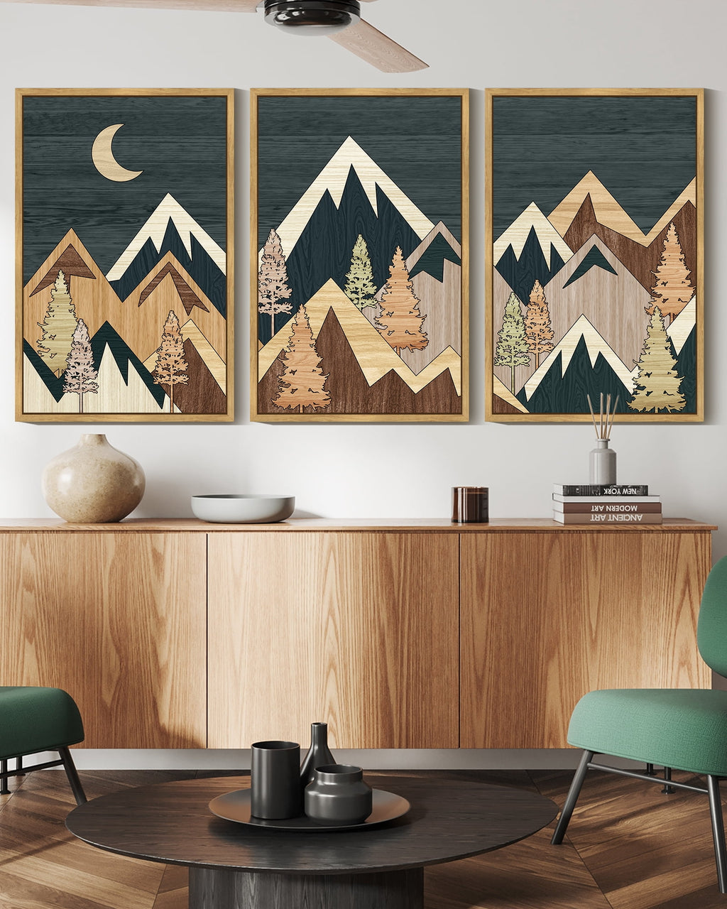 Drsoum Leaf Wall Art 16x24in3pcs Natural Framed Green Botanical Boho Printing Minimalist for Kitch Bathroom Prints