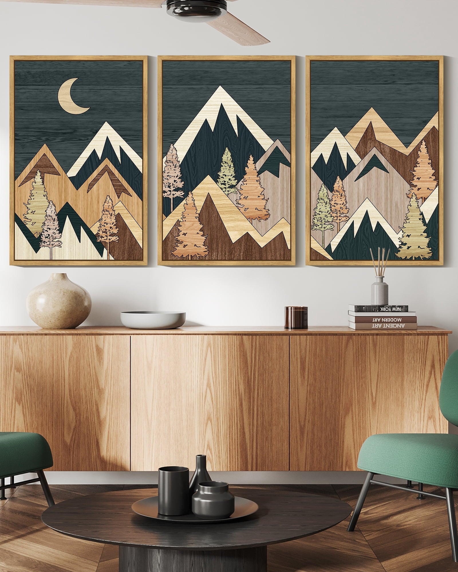 Drsoum Leaf Wall Art 16x24in3pcs Natural Framed Green Botanical Boho Printing Minimalist for Kitch Bathroom Prints