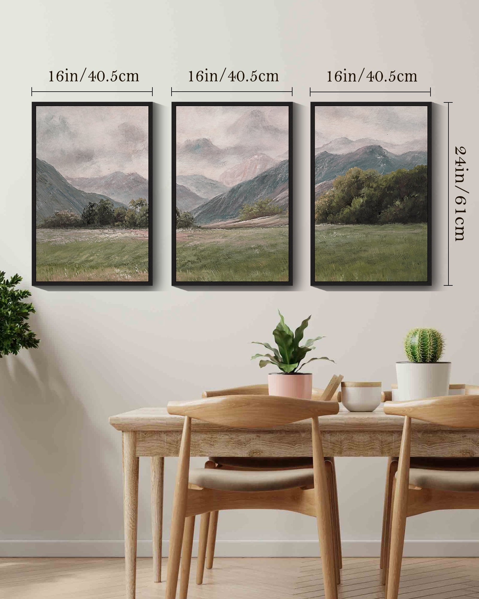 Drsoum Vintage Landscape 16x24in Black Framed Wall Art Mountain Range Retro Classic Farmhouse Paints Rustic