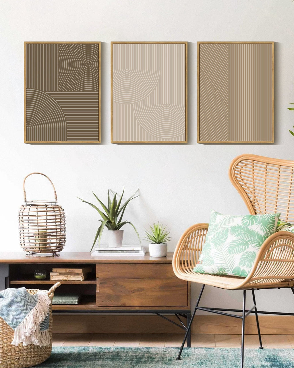 Minimalist Abstract Framed Wall Art 11x14in Natural Framed Modern Boho Neutral Line Wall Decor Geometric Artwork Kitchen Dining Room