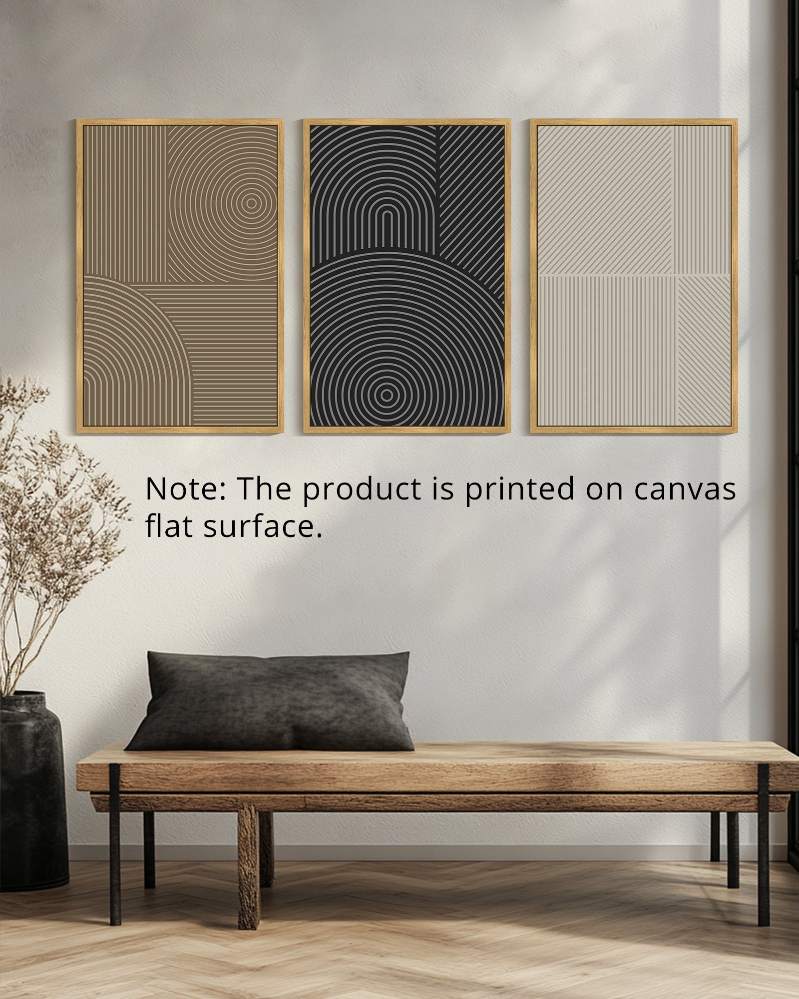 Drsoum Large 24x36in3pcs Natural Framed Minimalist Abstract Wall Art Modern Line Decor Geometric Artwork Kitchen for Dining Room