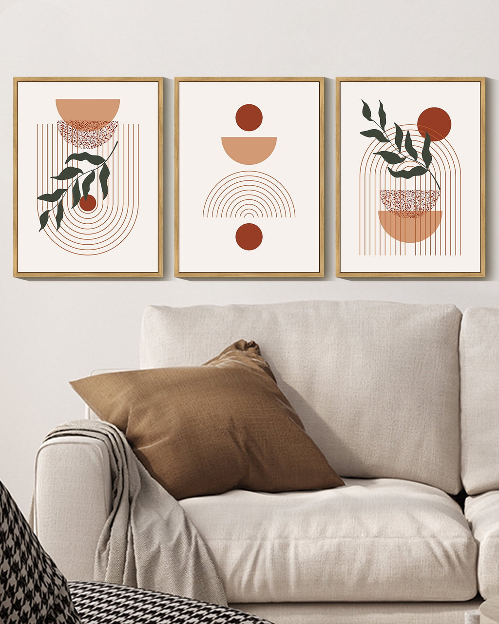Drsoum Boho Wall Art Decor Mid Century Modern Abstract Prints Posters Bathroom 11x14in3pcs Natural Framed